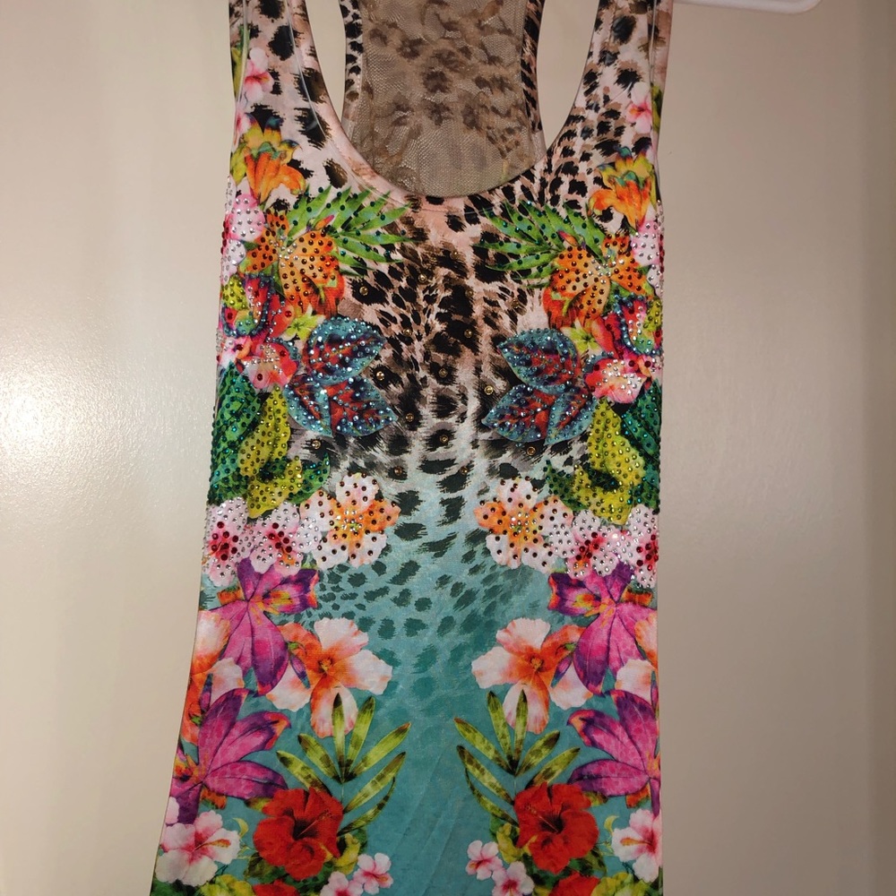Racer back sequin, lace back tank